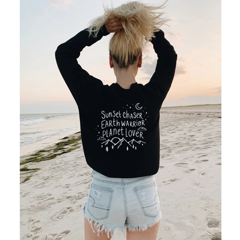 Sunset Chaser Earth Warrior Planet Lover Printed Women's Sweatshirt