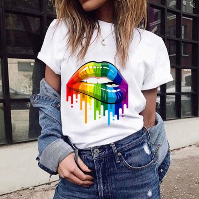 Lips Printed Women's Summer T-Shirts