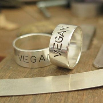 Vegan Letter Engraved Metal Ring