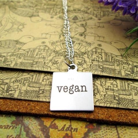 Vegan Engraved Stainless Steel Pendant Necklace