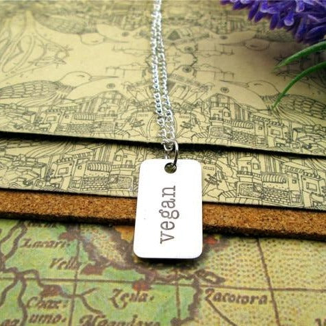 Vegan Engraved Stainless Steel Pendant Necklace