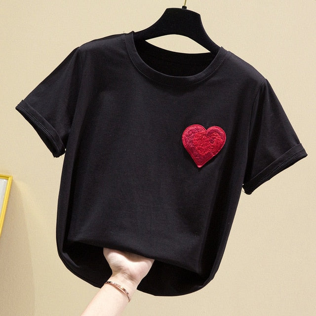 Embroidery Heart Women's T-Shirt