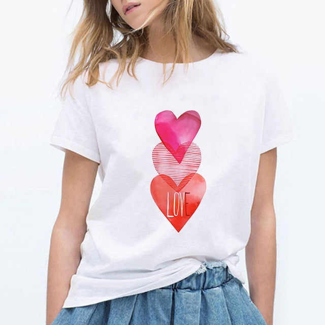 Heart Printed Women's Summer T-Shirt