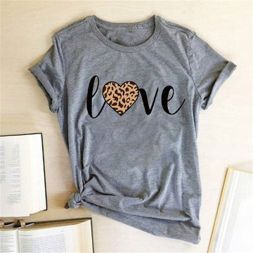Leopard Heart Love Printed Women's T-Shirts