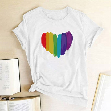 Rainbow Heart Printed Women's T-Shirts