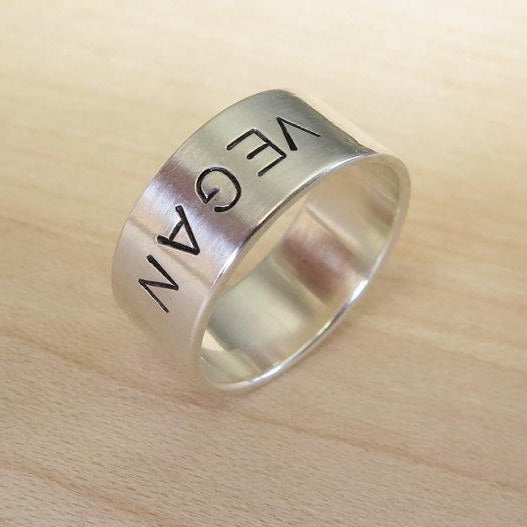 Vegan Letter Engraved Metal Ring