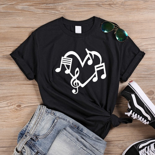 Music Heart Printed Women's Summer T-Shirt