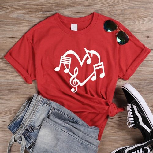 Music Heart Printed Women's Summer T-Shirt