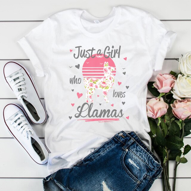 Just A Girl Who Loves Llamas Printed Women's T-Shirt