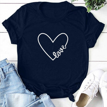 Love Heart Printed Women's T Shirts