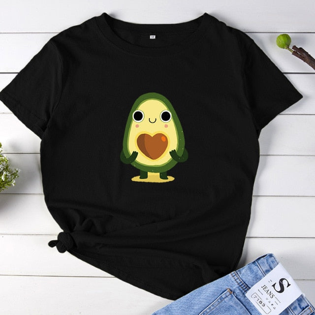 Avocado Cartoon Printed Women's T-Shirt