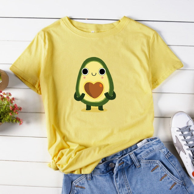 Avocado Cartoon Printed Women's T-Shirt