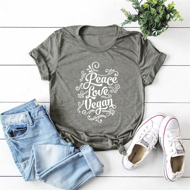 Peace Love Vegan Printed Women's T-Shirt