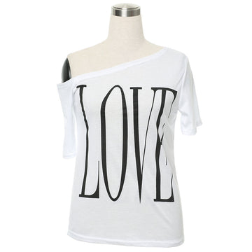 Love Printed Women's One Shoulder T-Shirt