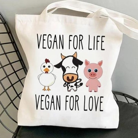 Vegan For Love Printed Tote Bag