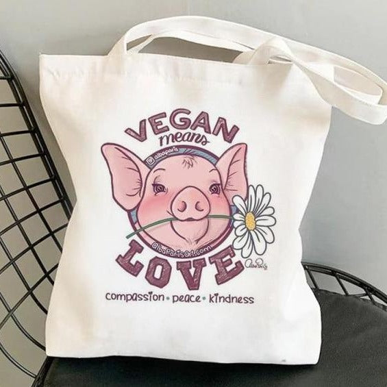 Vegan For Love Printed Tote Bag