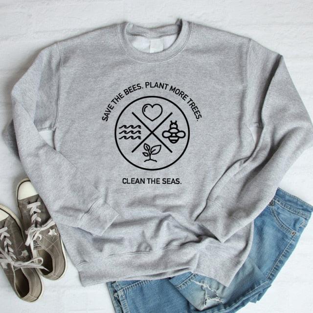 Save The Bees Plant More Trees Printed Women's Sweatshirt
